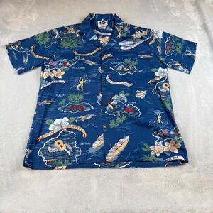 Hilo‎ Hattie Hawaiian Islands Map Aloha Shirt Mens Medium Vacation Cruise